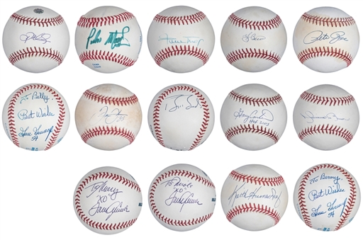 Lot of (14) Hall of Famers & Stars Single Signed Baseballs With Mays, Berra & Rivera (Beckett PreCert)
